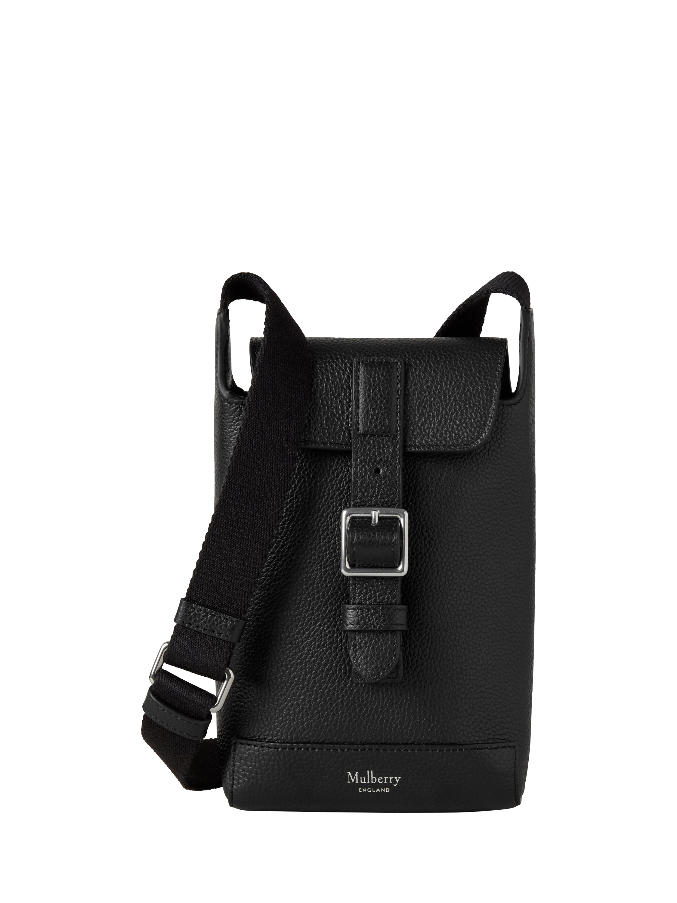 Product image 1 of 11, which shows Mulberry Chiltern Natural Vegetable Tanned Leather Phone Pouch, Black