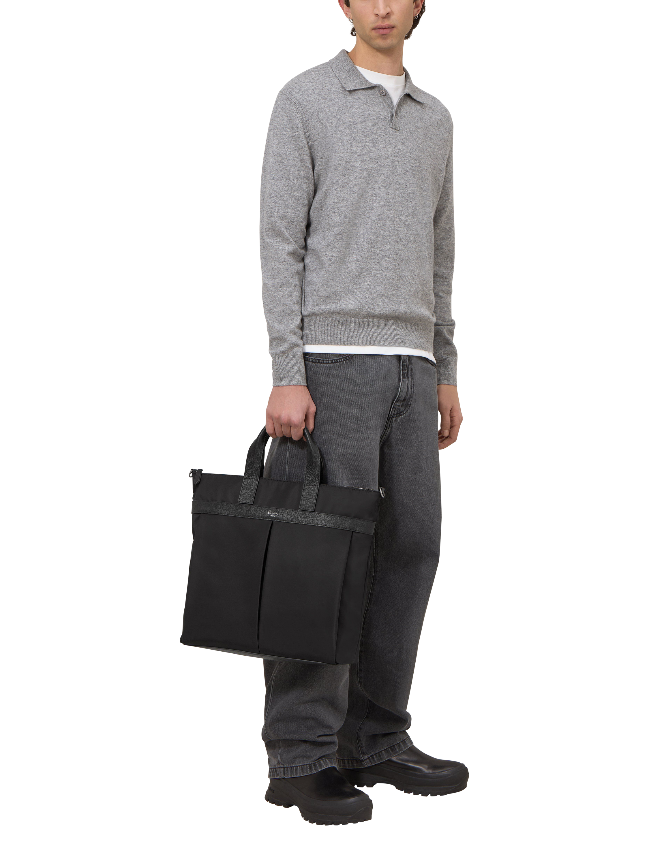 Product image 2 of 6, which shows Mulberry Heritage Nylon Zipped Tote Bag, Black