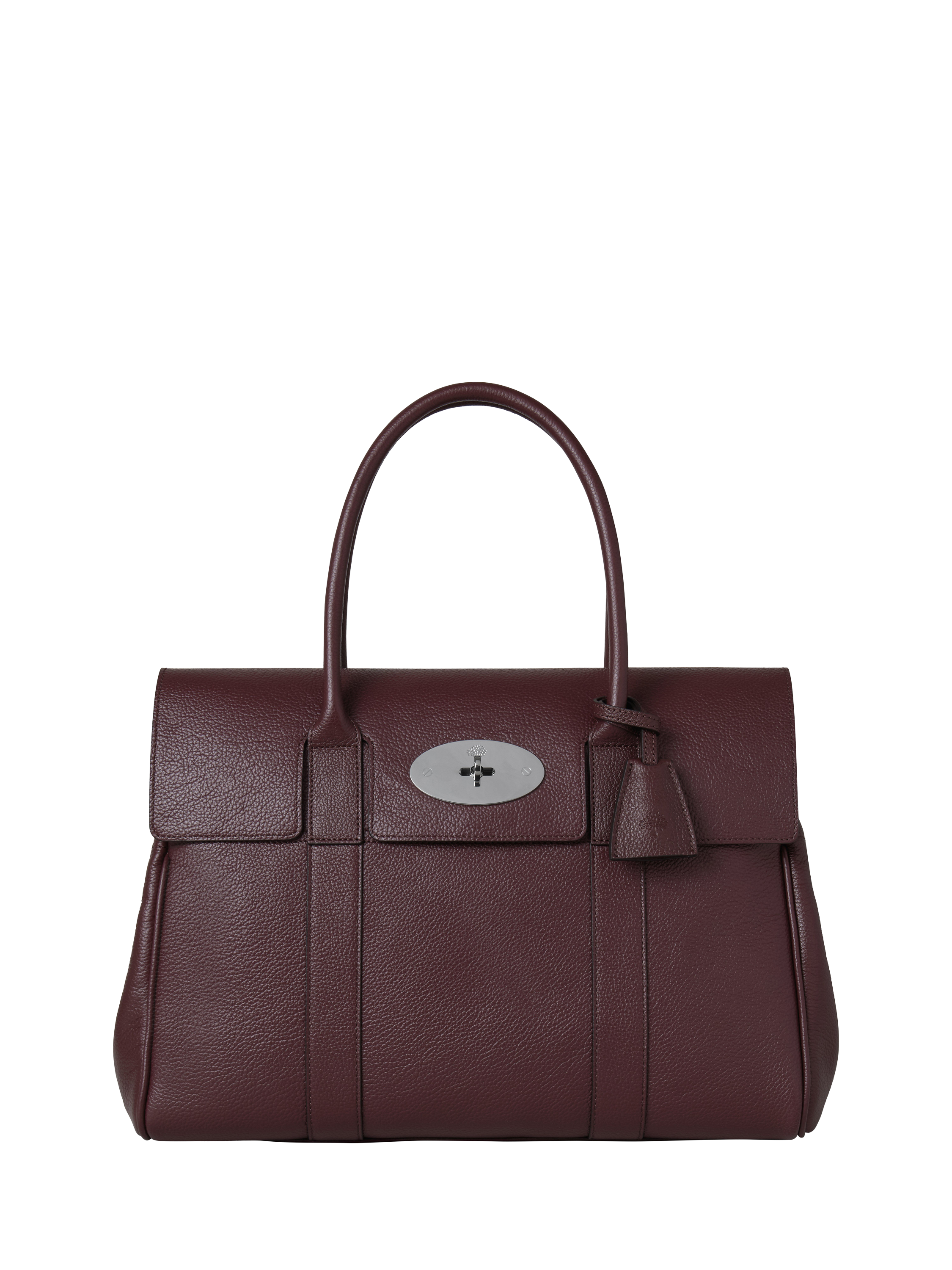 Product image 1 of 6, which shows Mulberry Bayswater Classic Grain Leather Handbag, Black Cherry