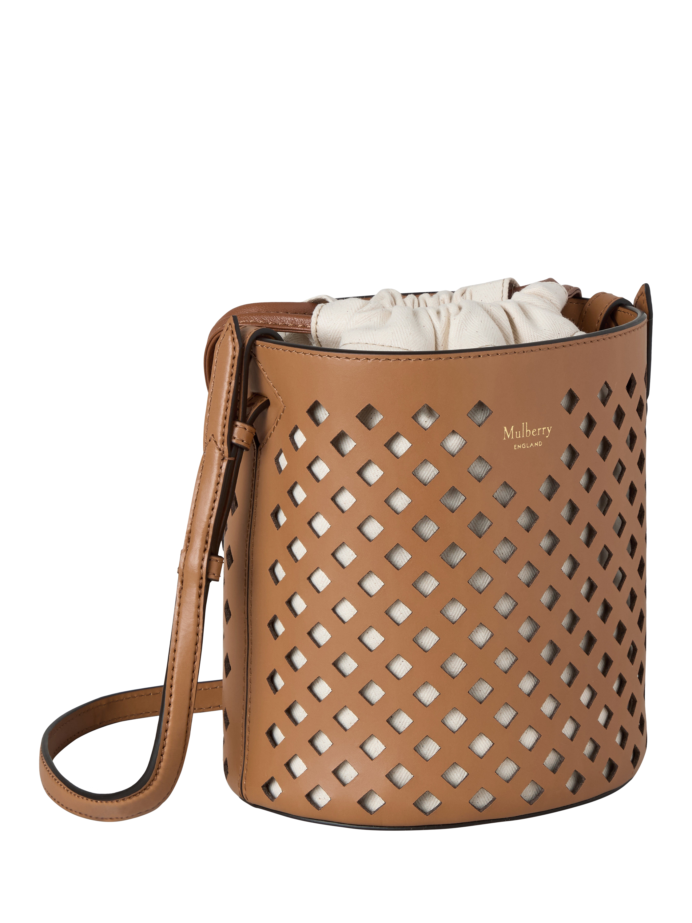 Product image 3 of 5, which shows Mulberry Perforated Leather Bucket Bag, Toffee