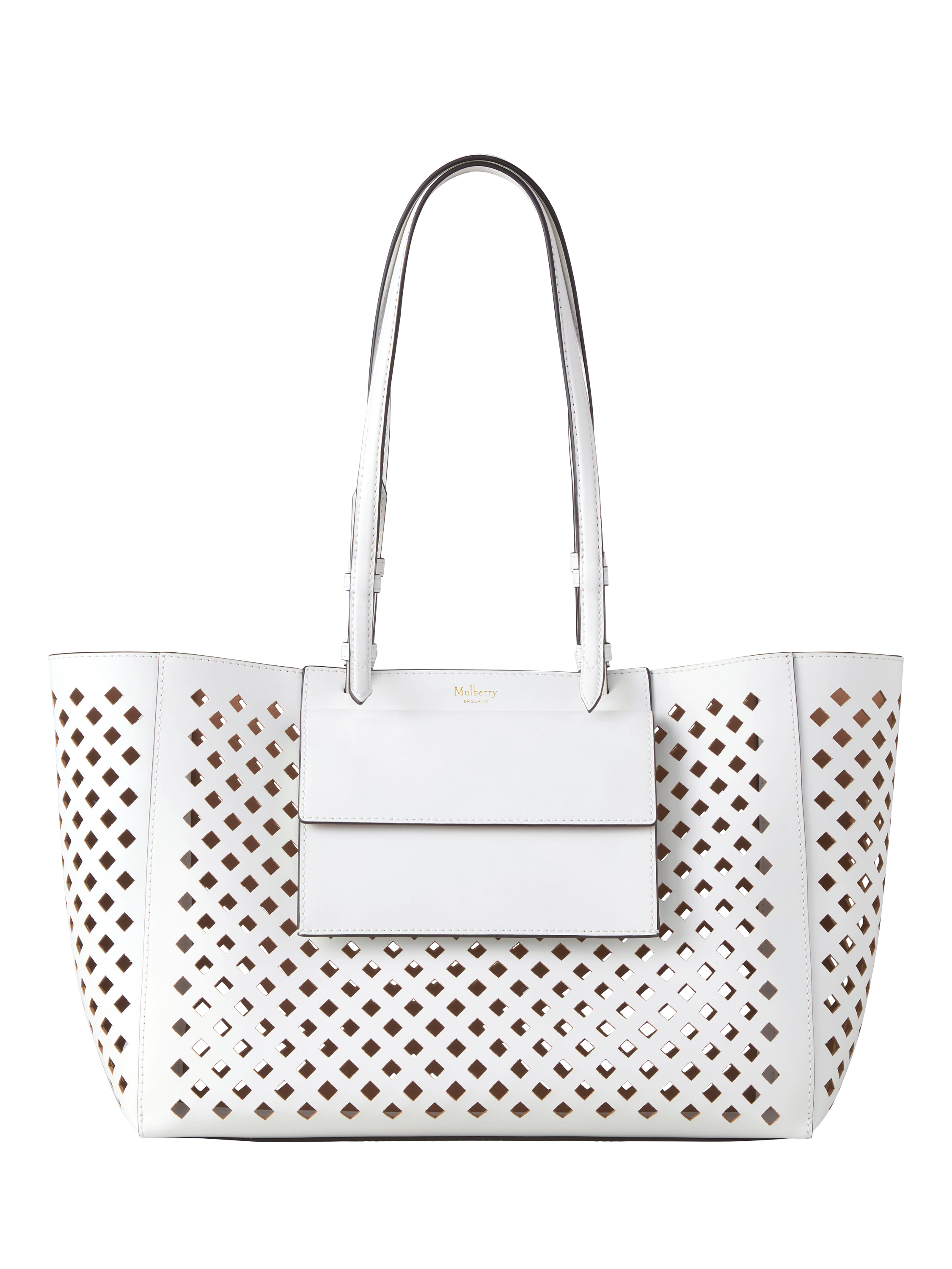 Product image 1 of 7, which shows Mulberry Perforated Leather Tote Bag, White