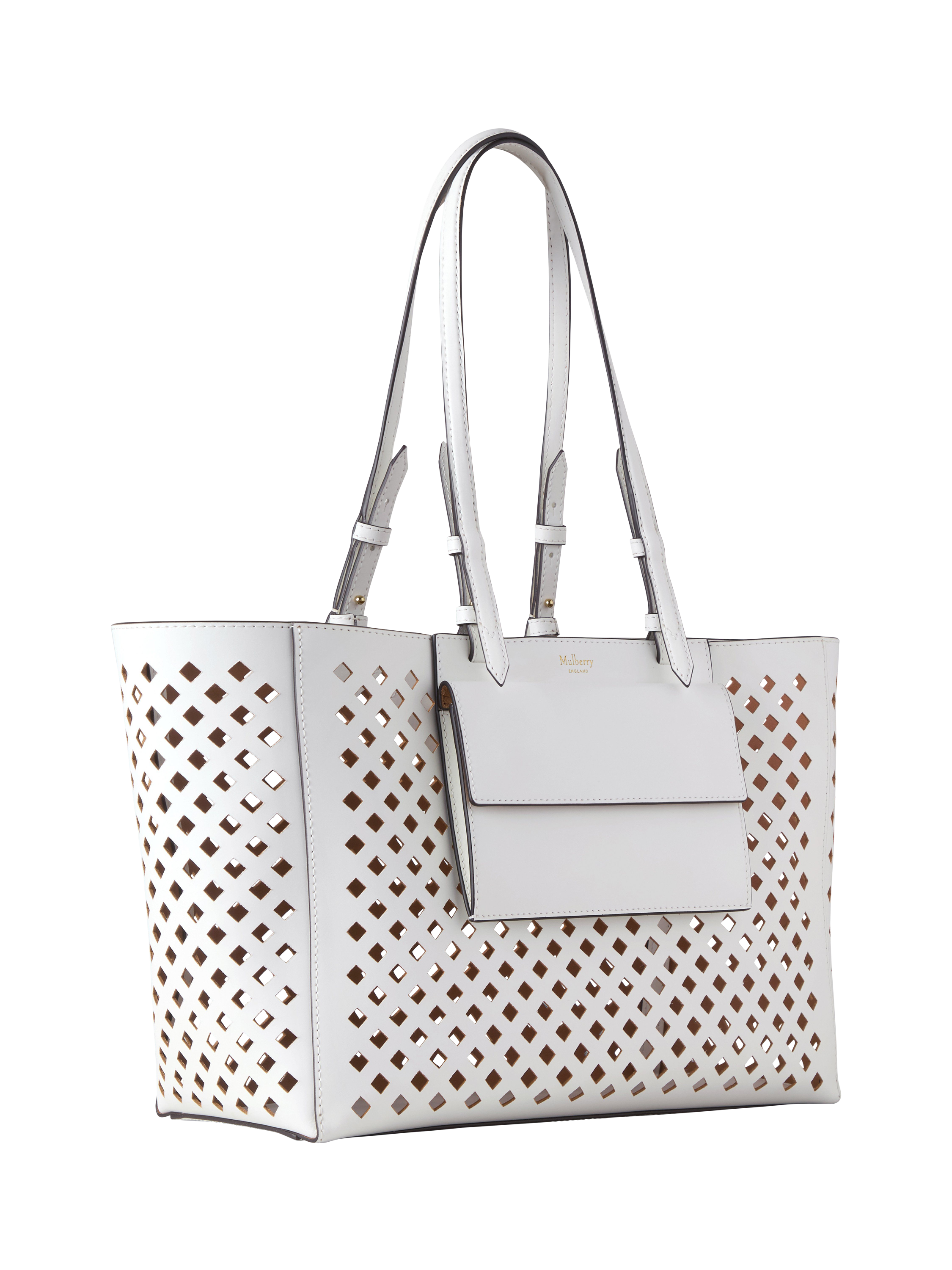 Product image 4 of 7, which shows Mulberry Perforated Leather Tote Bag, White