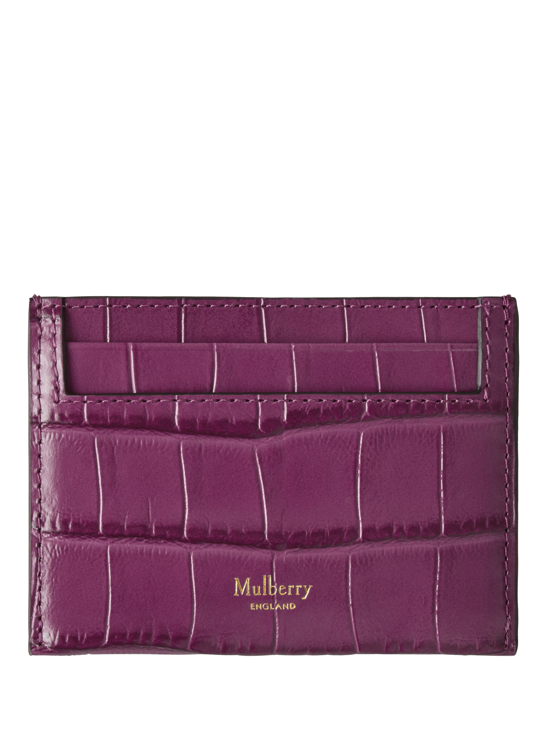 Product image 1 of 2, which shows Mulberry Continental Croc Effect Leather Credit Card Holder, Orchid Bloom