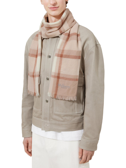 Mulberry Mega Check Wool Cashmere Scarf, Cashmere Taupe/Eggshell - view 2, Cashmere Taupe/Eggshell
