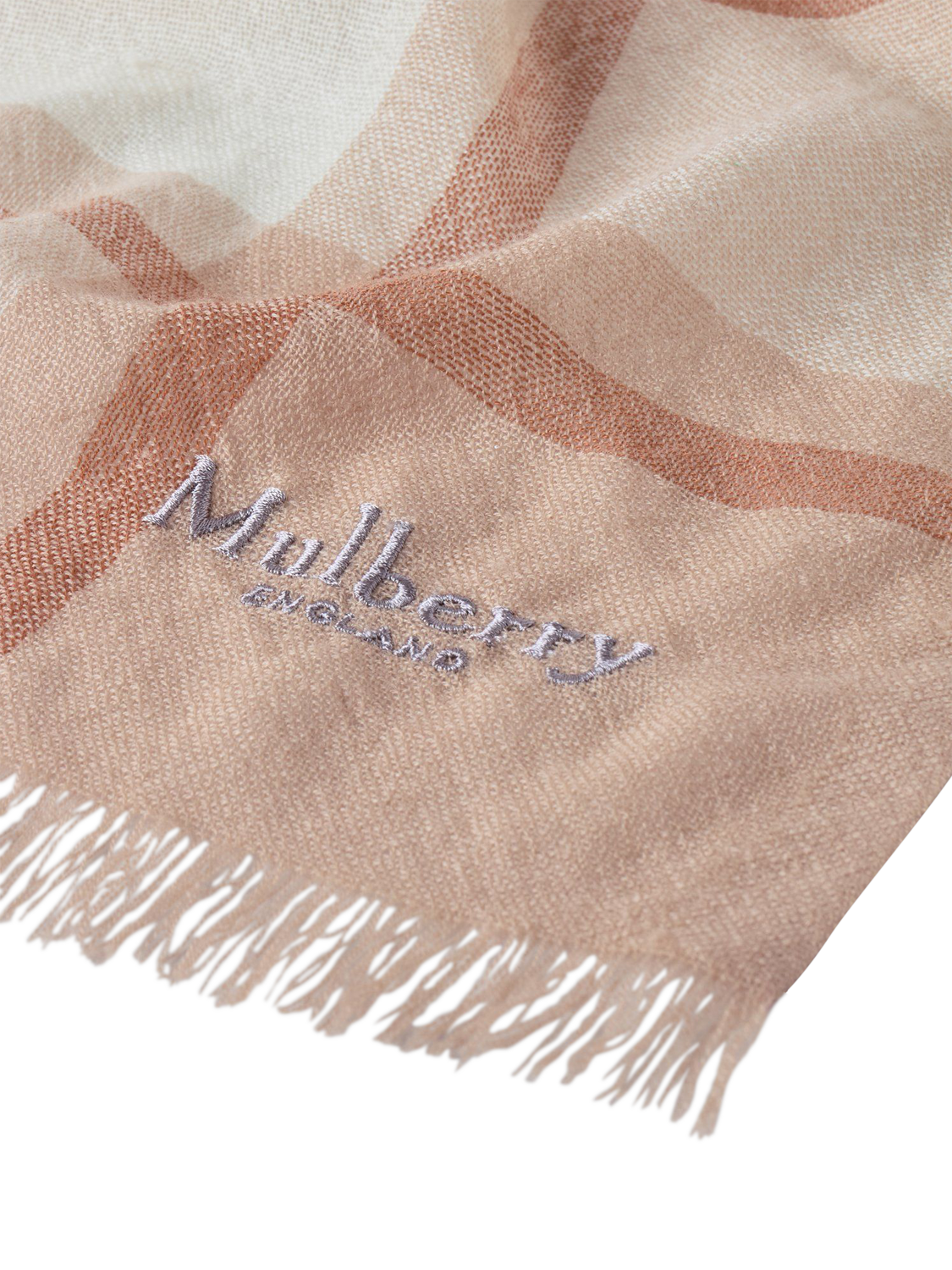 Product image 3 of 3, which shows Mulberry Mega Check Wool Cashmere Scarf, Cashmere Taupe/Eggshell