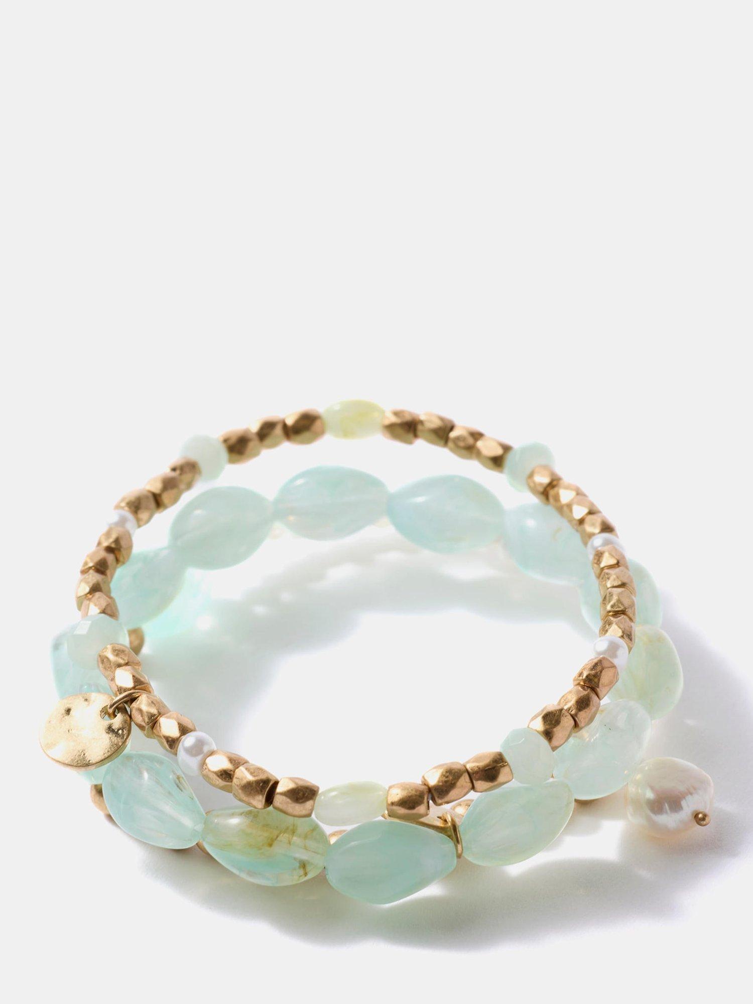 Mint Velvet Beaded Bracelet Set, Gold/Mint