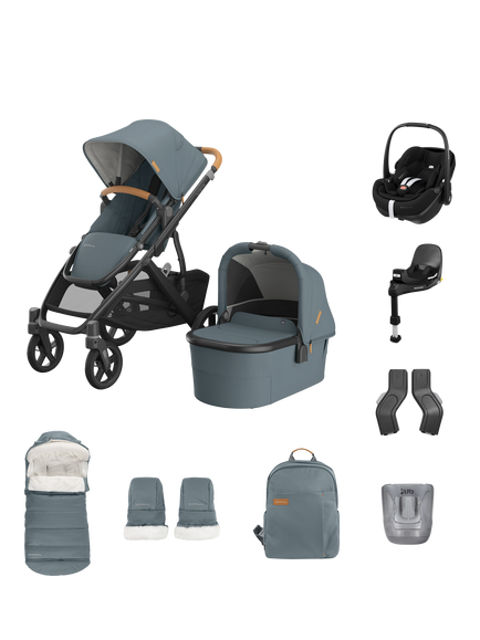 UPPAbaby Vista V3 Pushchair with Maxi-Cosi Pebble 360 Pro2 Baby Car Seat and Base Bundle, Light Blue