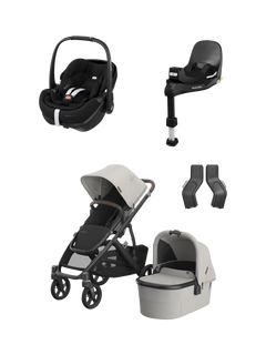 Uppababy Vista V3 Pushchair with Maxi-Cosi Pebble Pro2 Baby Car Seat and Base Bundle, Light Grey