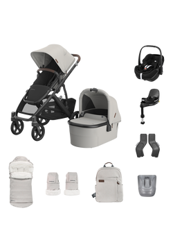 UPPAbaby Vista V3 Pushchair with Maxi-Cosi Pebble 360 Pro2 Baby Car Seat and Base Bundle, Light Grey