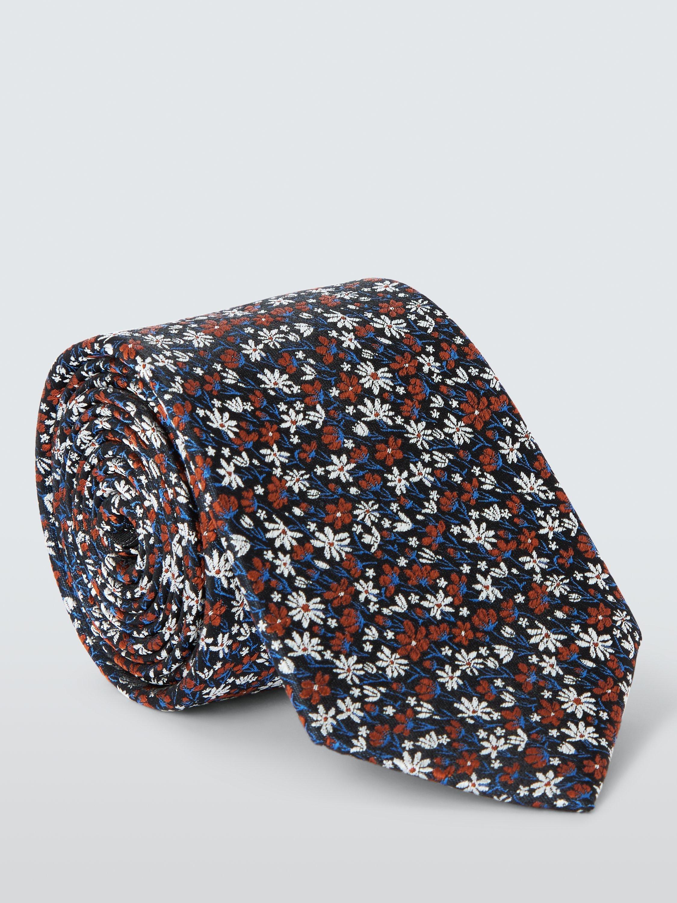 Product image 1 of 3, which shows John Lewis Ditsy Floral Silk Tie, Navy/Orange