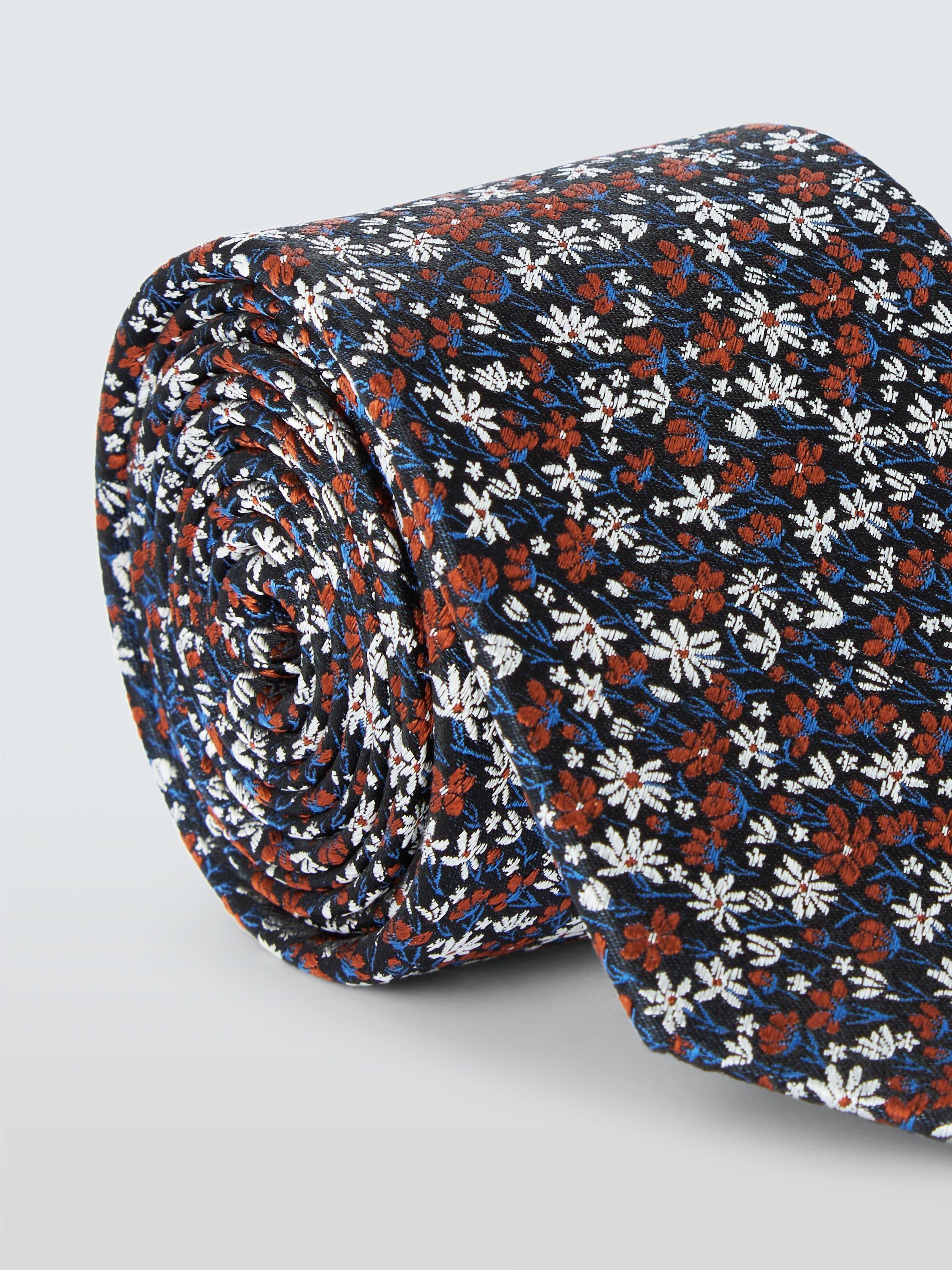 Product image 3 of 3, which shows John Lewis Ditsy Floral Silk Tie, Navy/Orange