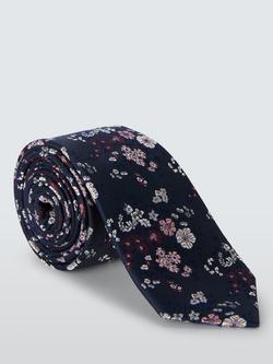 John Lewis Silk Ditsy Floral Floral Tie, Navy/Pink, Navy/Pink