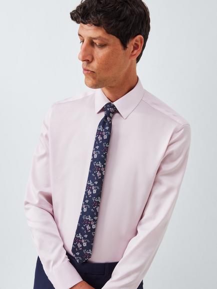 John Lewis Silk Ditsy Floral Floral Tie, Navy/Pink - view 2, Navy/Pink