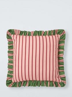 John Lewis x Sanderson Pinetum Stripe Frilled Cushion, Green/Multi, Green/Multi