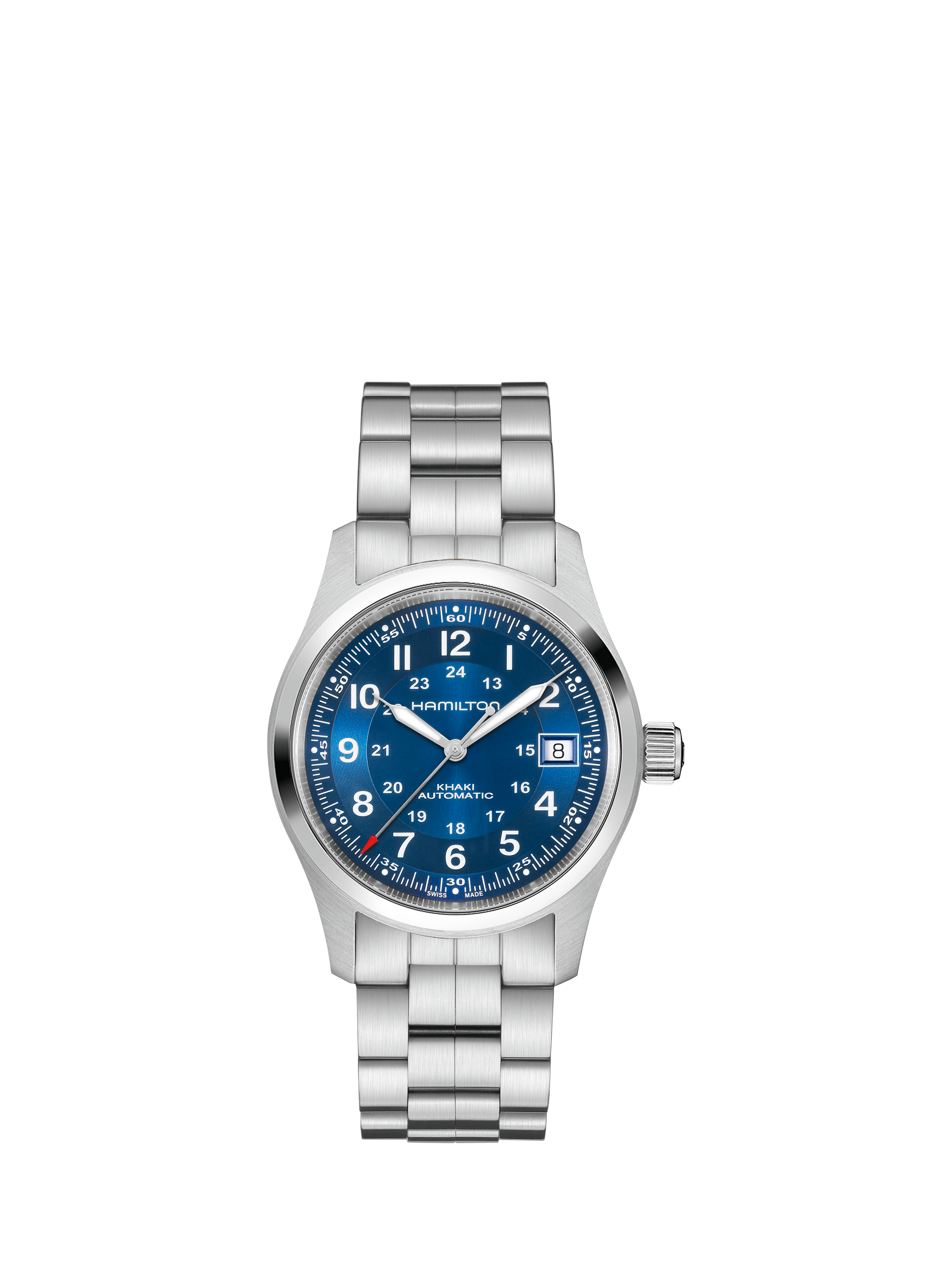 Product image 1 of 1, which shows Hamilton H70455140 Khaki Field Automatic Unisex Bracelet Strap Watch, Navy/Silver