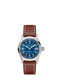 Hamilton H70455540 Unisex Field Automatic Leather Watch, Blue, Blue