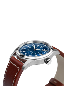 Hamilton H70455540 Unisex Field Automatic Leather Watch, Blue - view 2, Blue