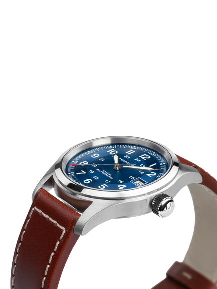 Hamilton H70455540 Unisex Field Automatic Leather Watch, Blue - view 2, Blue