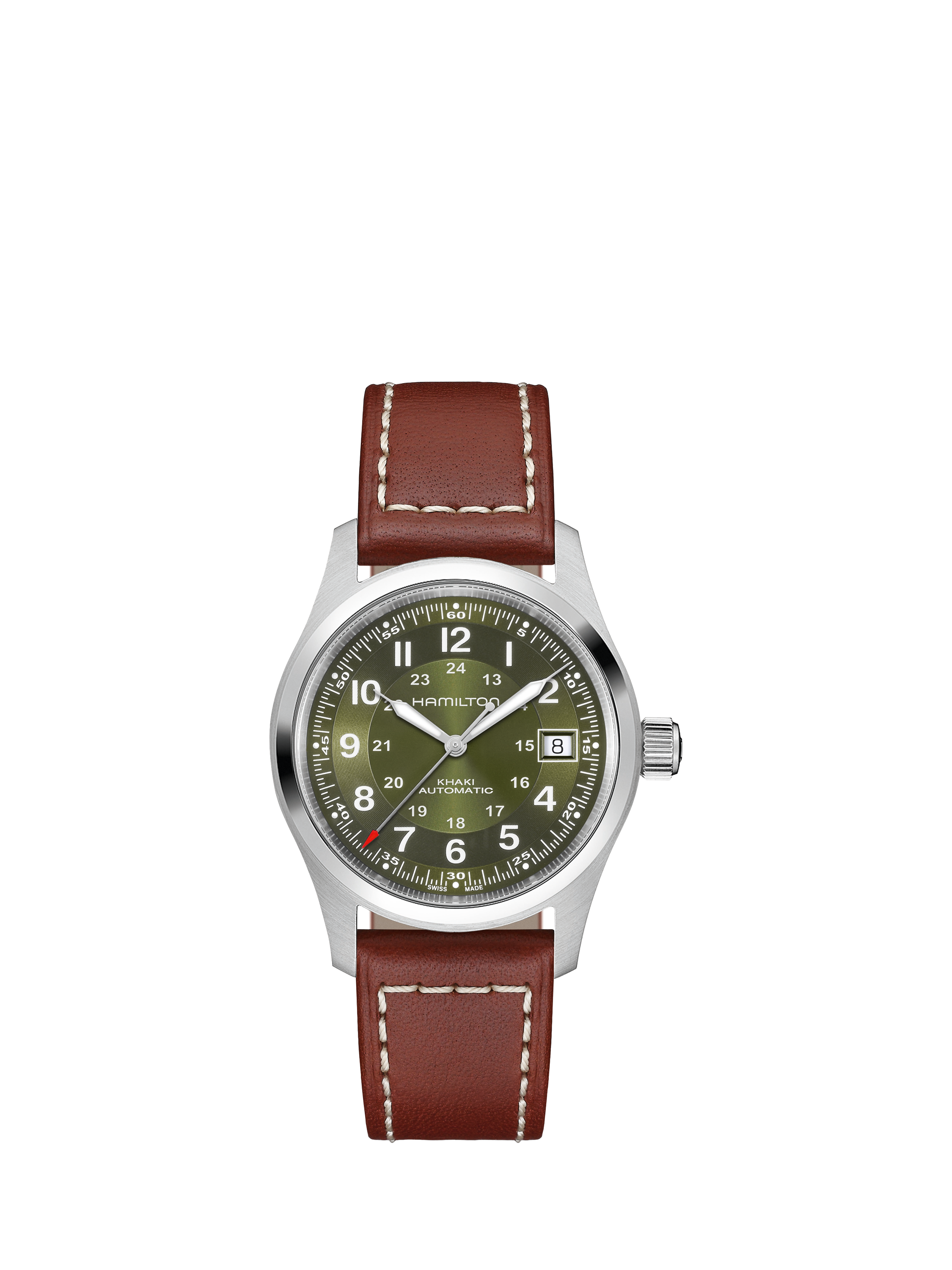 Product image 1 of 5, which shows Hamilton H70455560 Unisex Field Automatic Leather Watch, Green