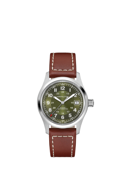 Hamilton H70455560 Unisex Field Automatic Leather Watch, Green, Green
