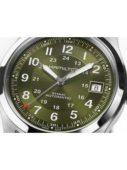 Hamilton H70455560 Unisex Field Automatic Leather Watch, Green - view 2, Green