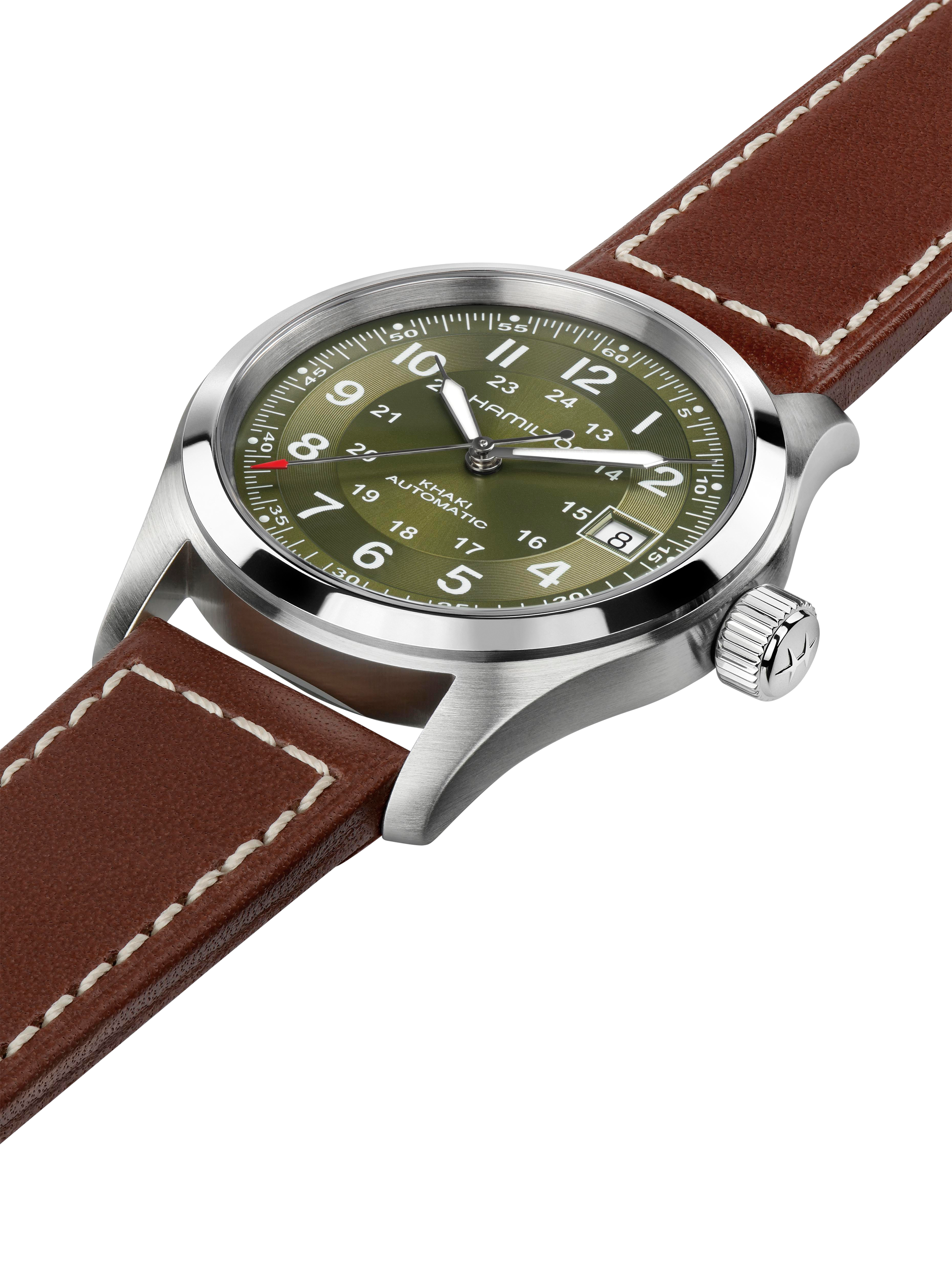 Product image 3 of 5, which shows Hamilton H70455560 Unisex Field Automatic Leather Watch, Green