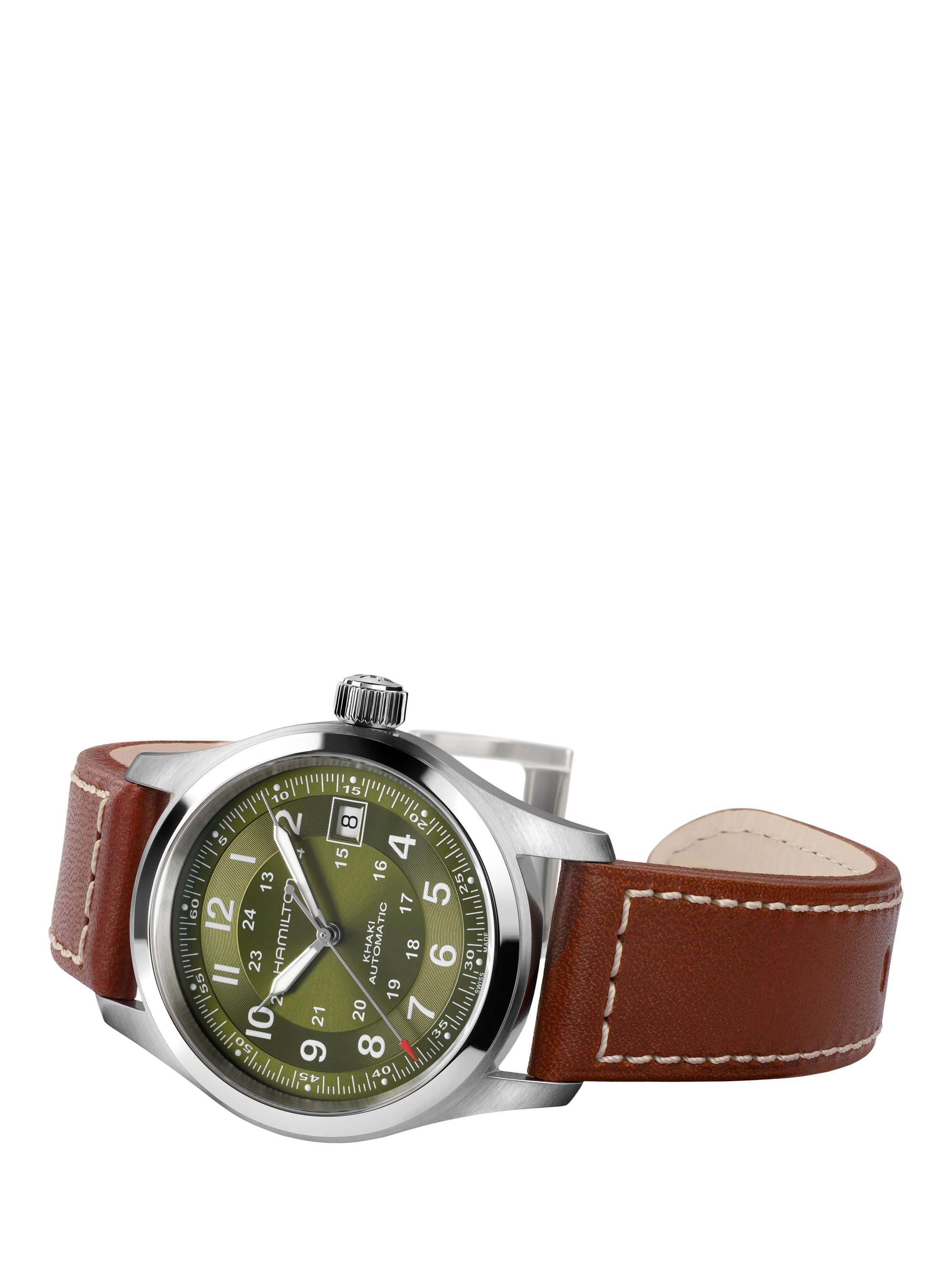 Product image 4 of 5, which shows Hamilton H70455560 Unisex Field Automatic Leather Watch, Green