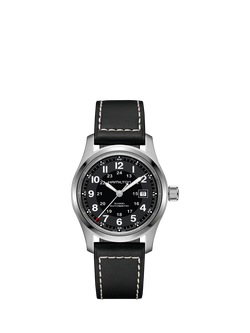 Hamilton H70605733 Unisex Field Automatic Leather Watch, Black, Black