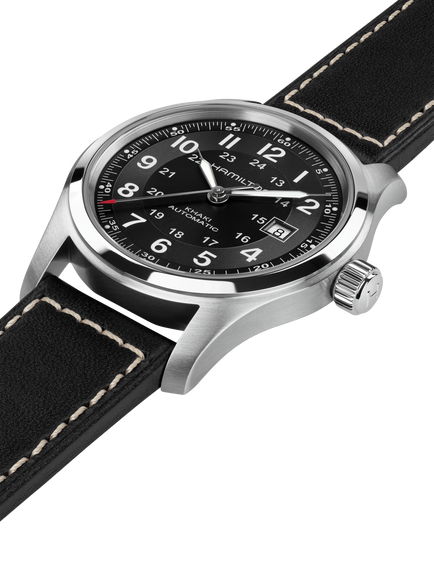 Hamilton H70605733 Unisex Field Automatic Leather Watch, Black - view 2, Black