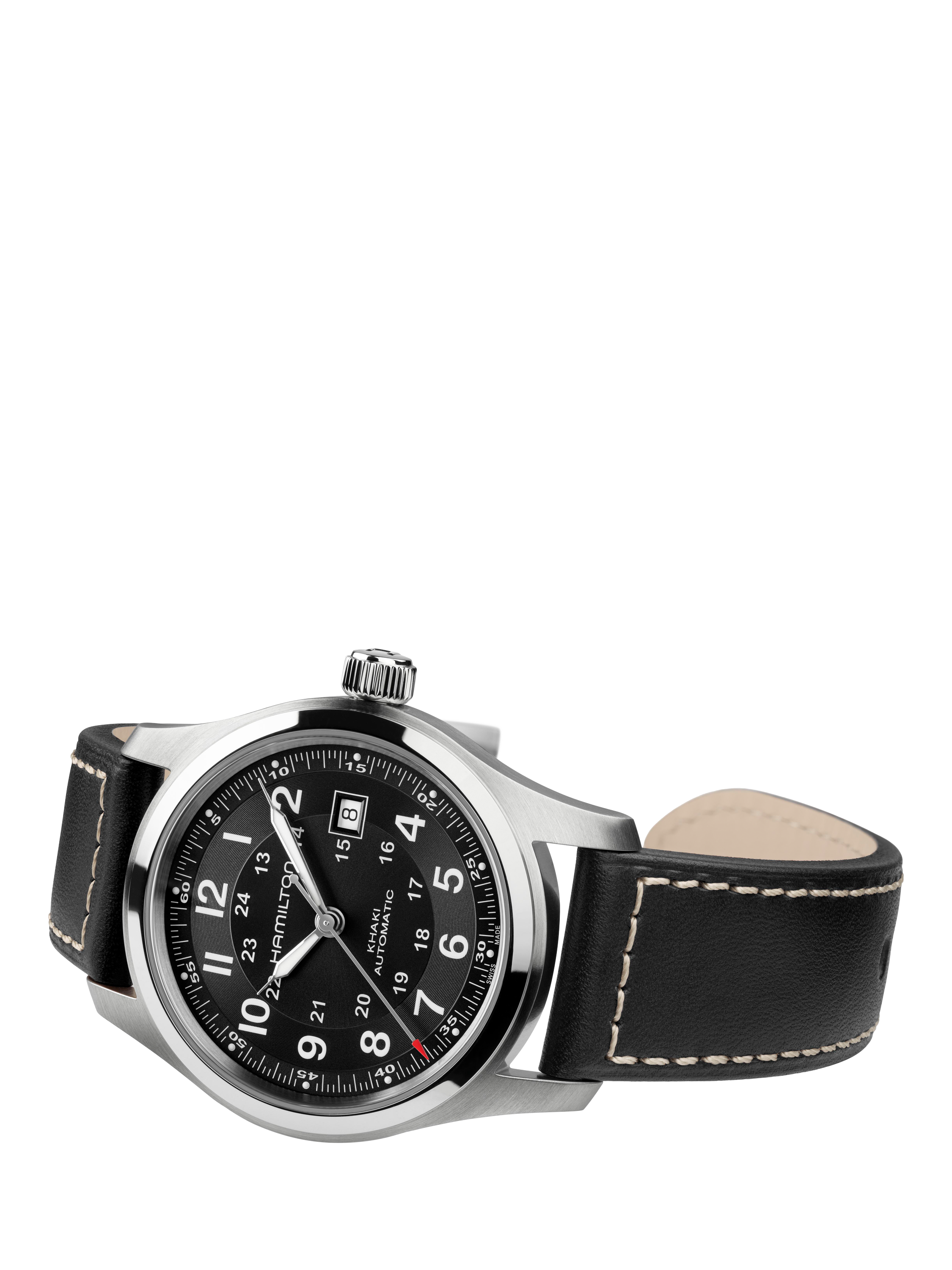 Product image 4 of 5, which shows Hamilton H70605733 Unisex Field Automatic Leather Watch, Black