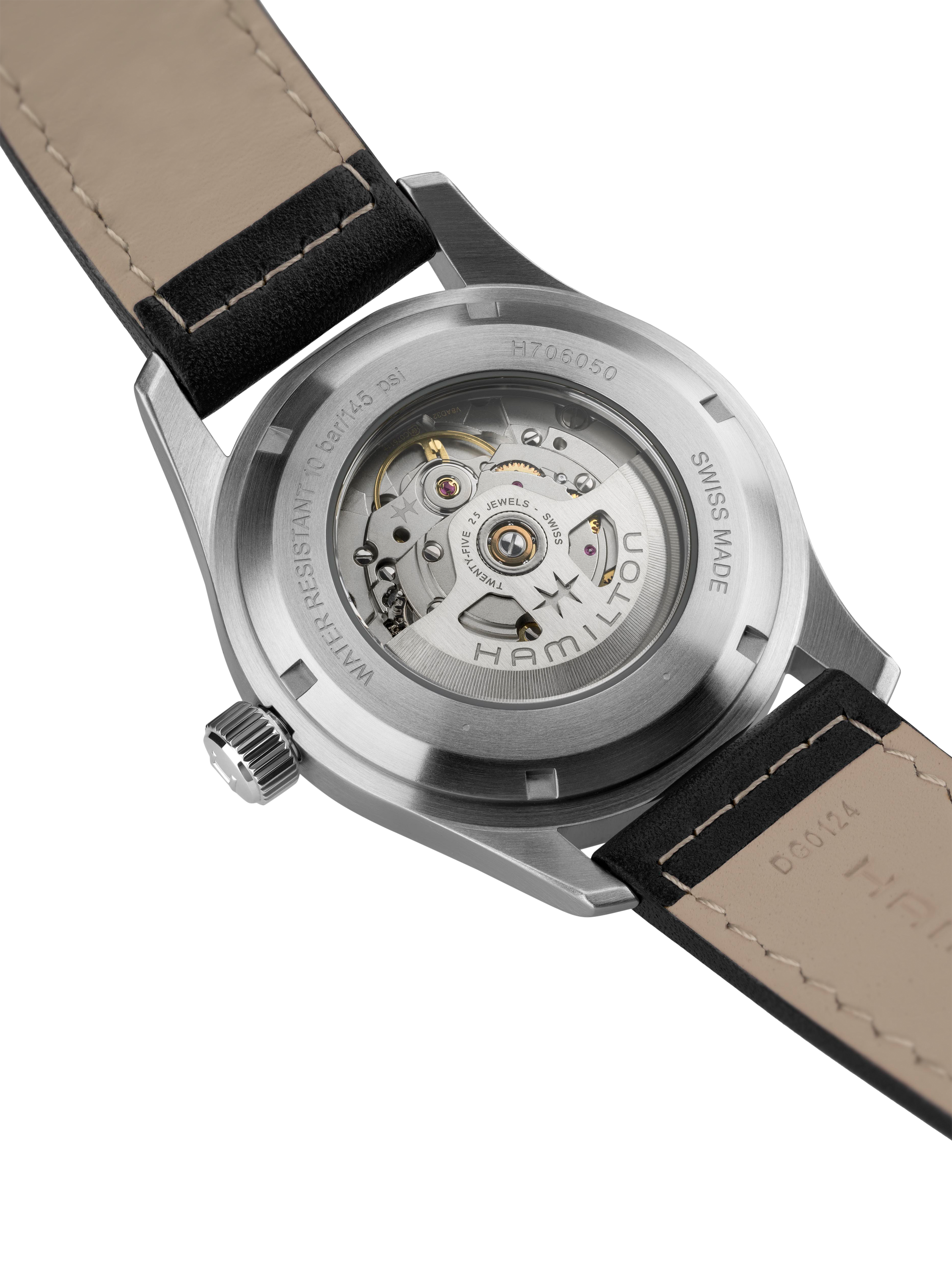 Product image 5 of 5, which shows Hamilton H70605733 Unisex Field Automatic Leather Watch, Black