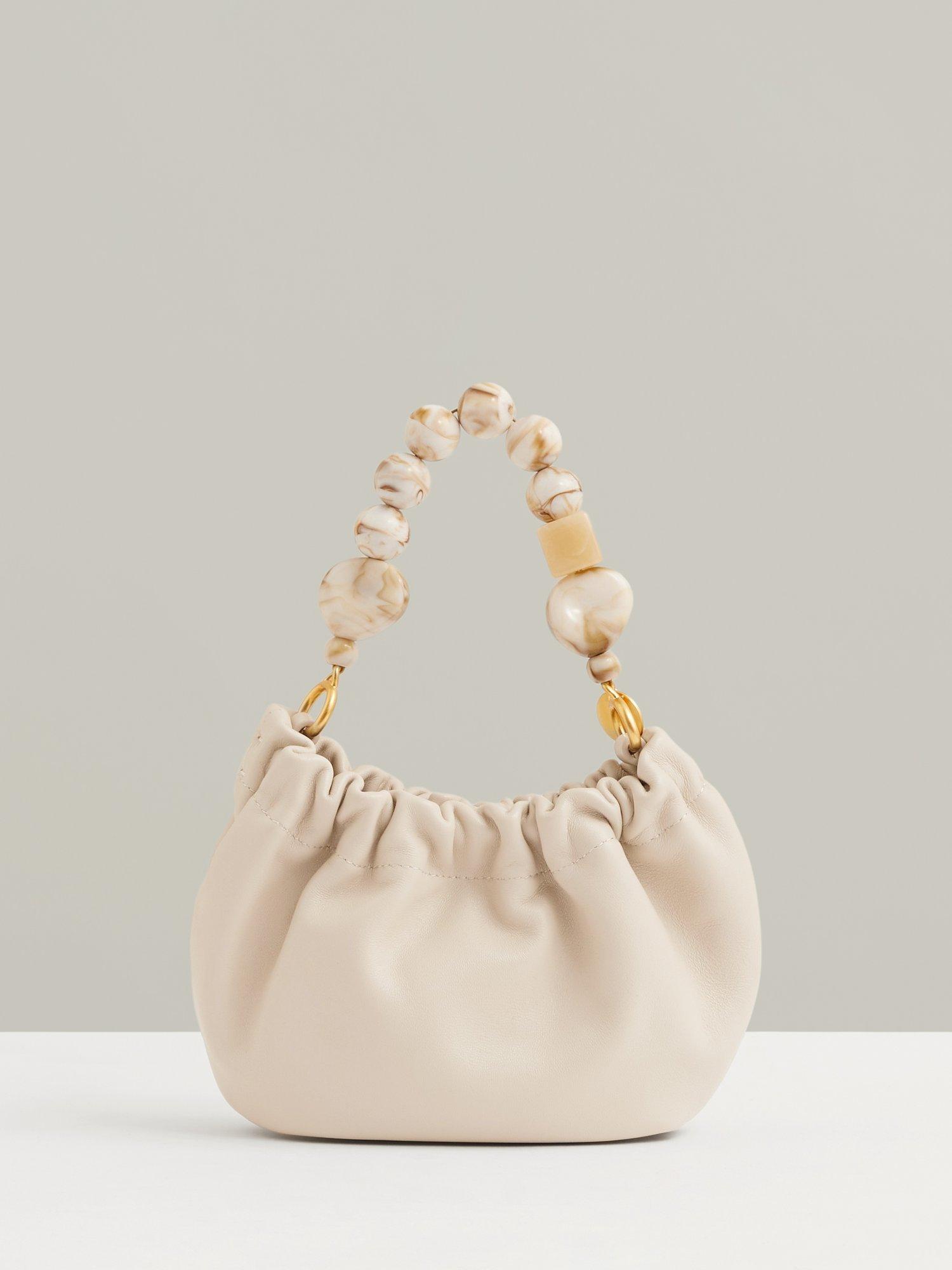 Product image 5 of 5, which shows Reiss Erin Leather Bead Handle Bag, Off White