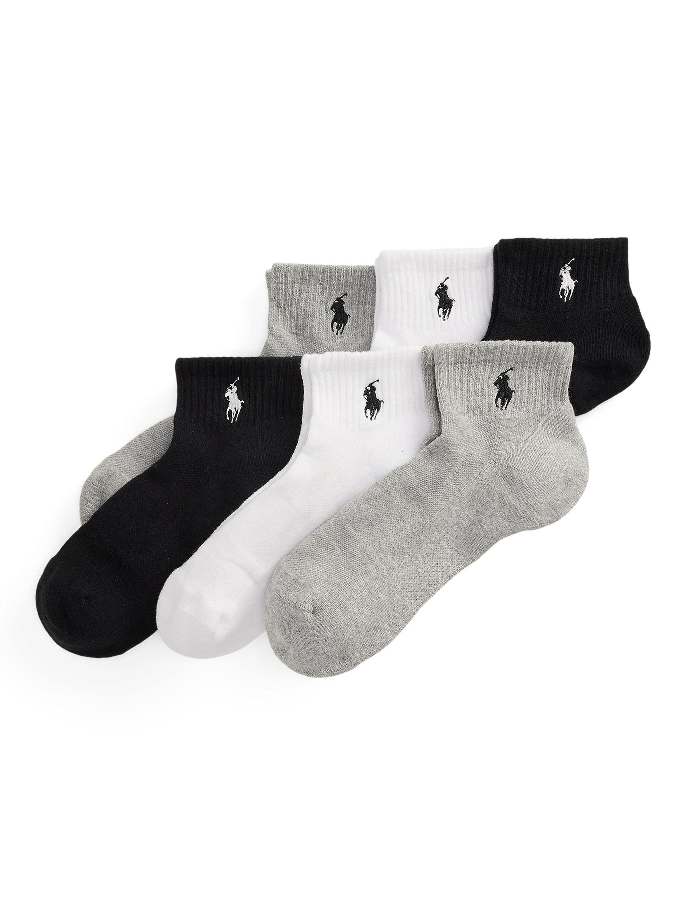 Product image 1 of 1, which shows Ralph Lauren Quarter Socks, Pack of 6, Grey Assorted