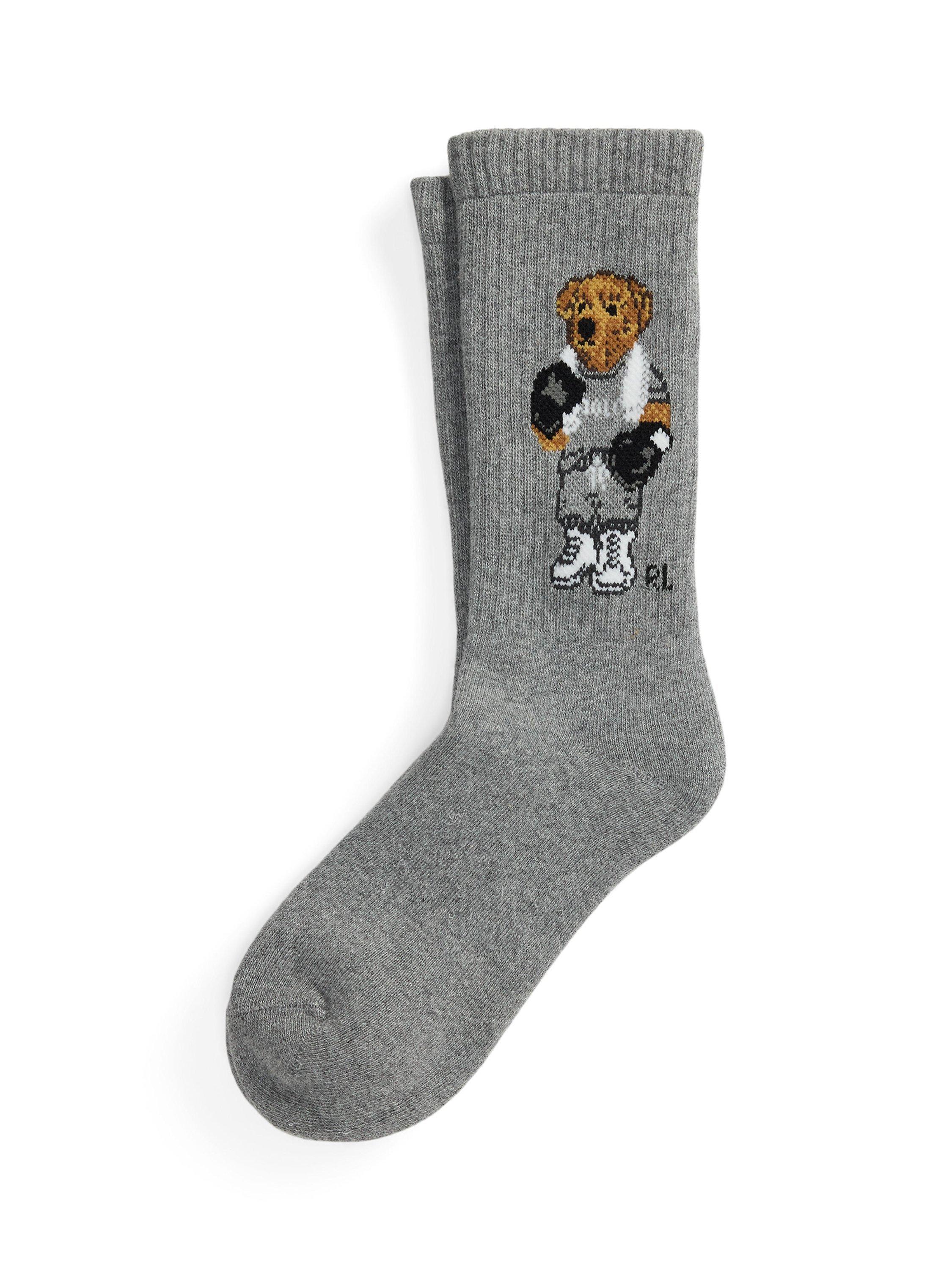 Ralph Lauren Boxer Bear Crew Socks, Grey Heather