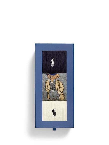 Ralph Lauren Bear Socks, Pack of 3 - view 2, Navy/Grey/Ivory
