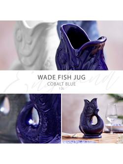 Wade Pottery Fish Earthenware Jug, 1.2L, Cobalt Blue - view 2, Cobalt Blue