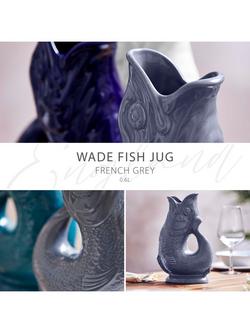Wade Pottery Fish Earthenware Jug, 600ml, French Grey - view 2, French Grey