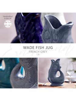 Wade Pottery Fish Earthenware Jug, 1.2L, French Grey - view 2, French Grey