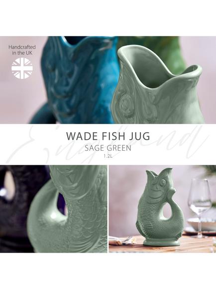 Wade Pottery Fish Earthenware Jug, 1.2L, Sage Green - view 2, Sage Green