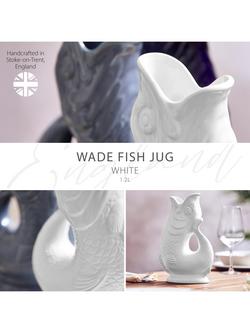Wade Pottery Fish Earthenware Jug, 1.2L, White - view 2, White