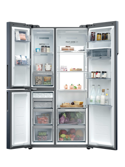 Haier HSPR79F18EWMBUK Freestanding 60/40 American Fridge Freezer, Brushed Black - view 2, Brushed Black