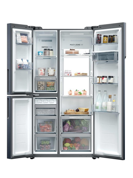Haier HSPR79F18EWMBUK Freestanding 60/40 American Fridge Freezer, Brushed Black - view 2, Brushed Black