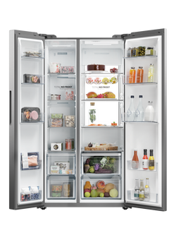 Haier HSW79F18ANMM Freestanding 60/40 American Fridge Freezer, Inox - view 2, Inox