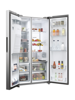 Haier HSW79F18CIMM Freestanding 60/40 American Fridge Freezer, Inox - view 2, Inox