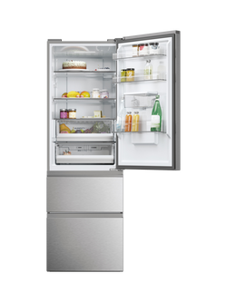 Haier HTW5618EWMG Freestanding 60/40 French Style Fridge Freezer, Gentle Silver - view 2, Gentle Silver