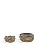 Ivyline Woven Seagrass Indoor Hanging Planter, Set of 2, Navy