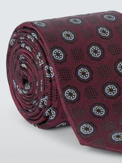 John Lewis Large Circle Foulard Silk Tie, Burgundy - view 2, Burgundy