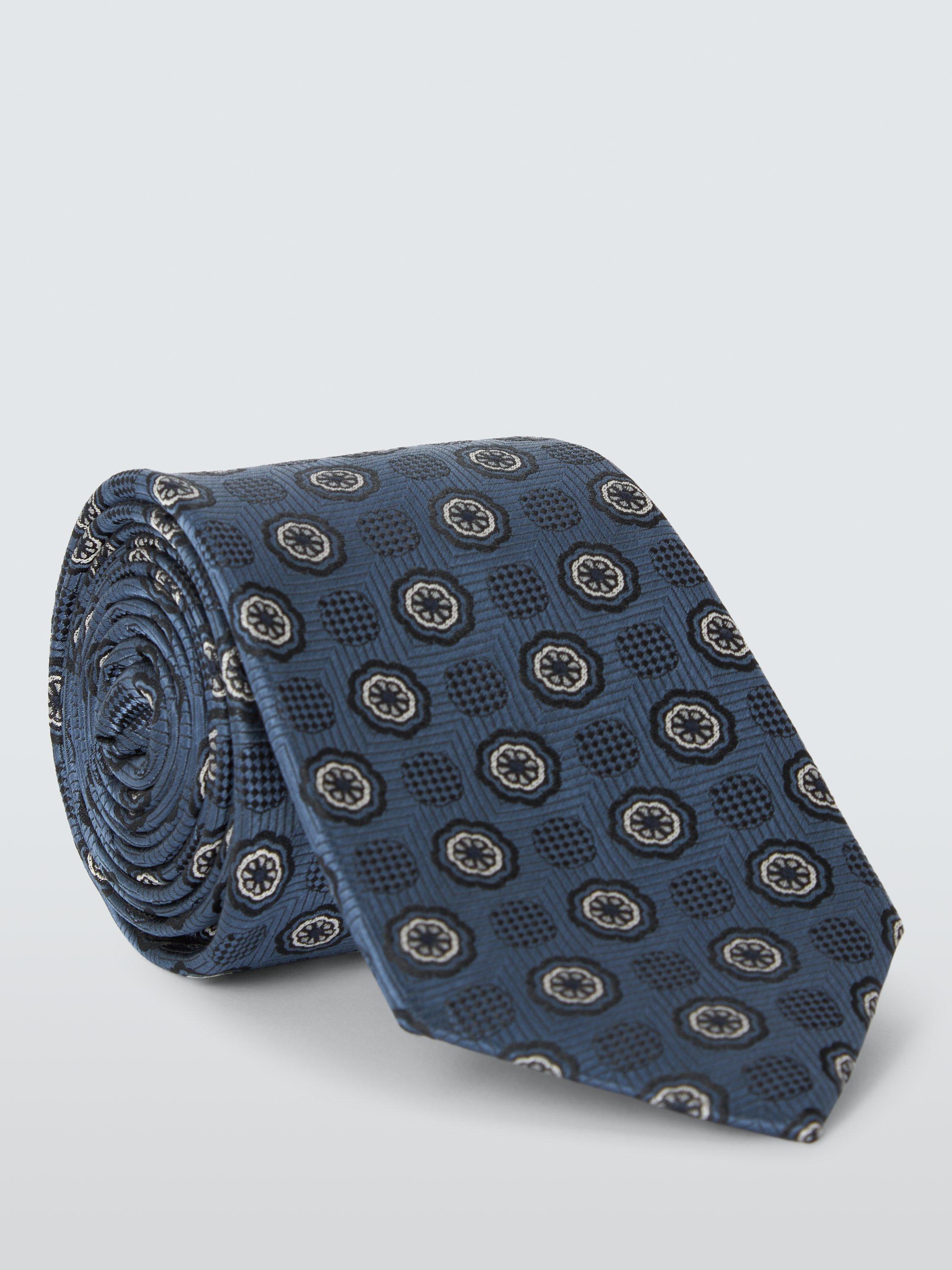 Product image 1 of 2, which shows John Lewis Large Circle Foulard Silk Tie, Airforce