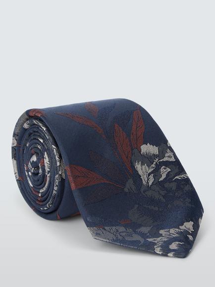 John Lewis Large Floral Silk Tie, Navy/Orange, Navy/Orange