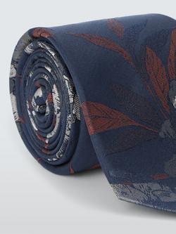 John Lewis Large Floral Silk Tie, Navy/Orange - view 2, Navy/Orange